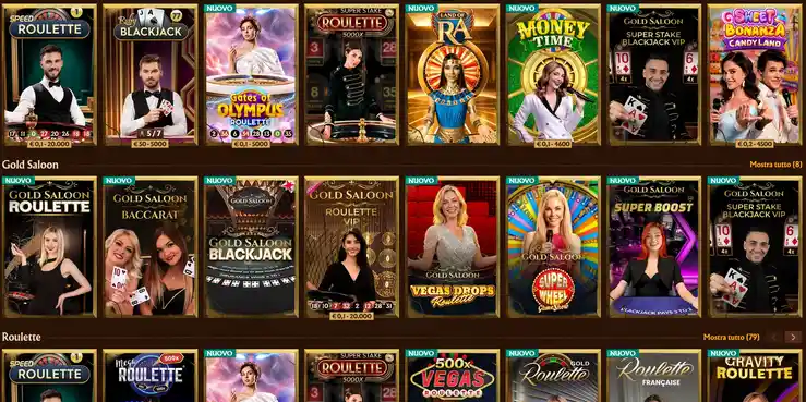 Sezione casinò live AmunRA con oltre 830 tavoli con dealer, streaming HD 24/7 per blackjack, roulette, baccarat e poker