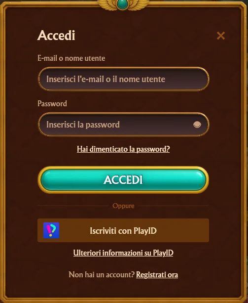 Modulo di login Amun Ra con campi email e password, pulsante di accesso e link per il recupero password sul sito di scommesse