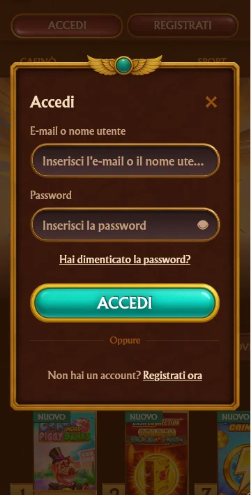 Pagina di login mobile AmunRA con design responsive, modulo touch-friendly, campi a colonna singola e compilazione automatica delle credenziali
