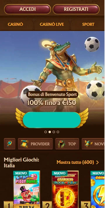 Versione mobile della piattaforma AmunRA con design responsive, menu hamburger, giochi ottimizzati per il touch e streaming live su smartphone