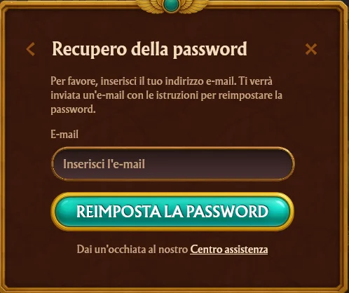 Modulo di recupero password sulla piattaforma AmunRA con campo email, invio del link di ripristino e passaggi per la creazione della nuova password