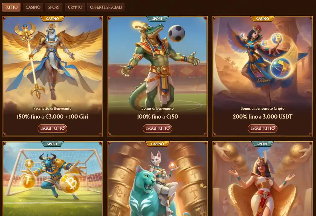 Metodi di pagamento e offerte promozionali sul sito Amun Ra con opzioni Visa, Mastercard, e-wallet, bonifico bancario e criptovalute